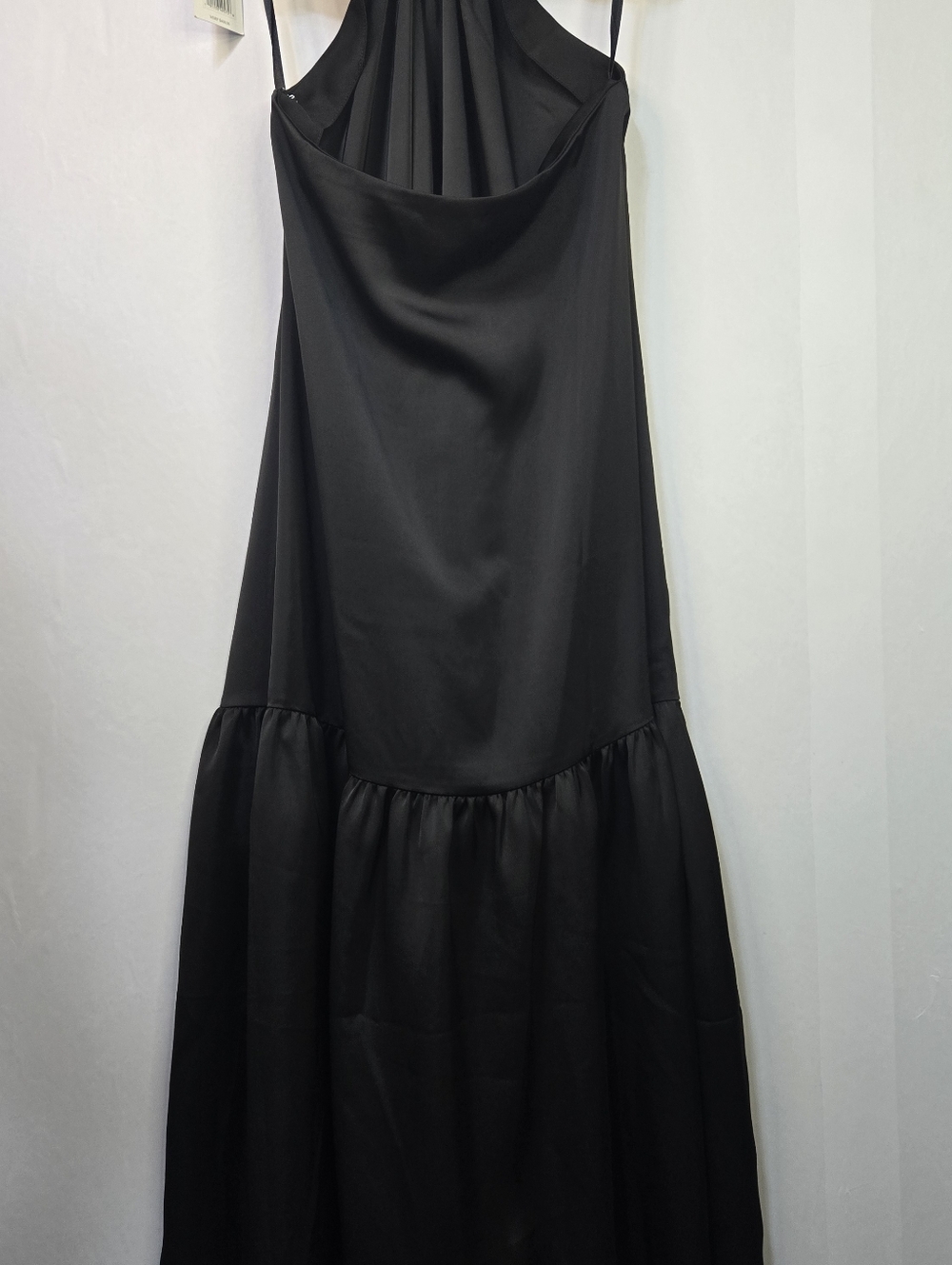 Jason Wu Size M Black Satin Cut-out Maxi Dress NWT Front Knot Detail V- Neckline - Picture 9 of 10